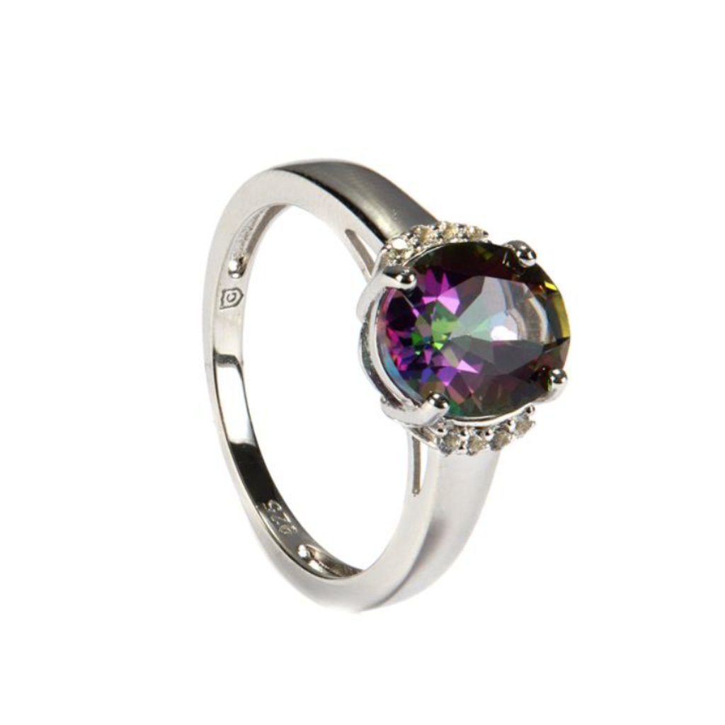 2.93ct Mystic Green Topaz Ring With White Topaz Sterling Silver Uk R-S Us 9 Nwot